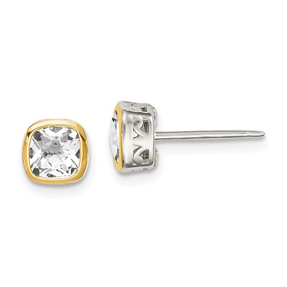 Sterling Silver w/14k Accent White Topaz Square Stud Earrings Sterling Silver w/14k Accent White Topaz Square Stud Earrings